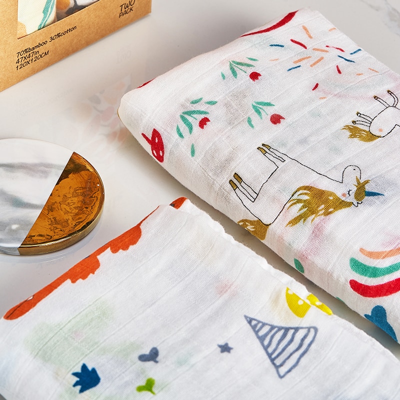 Bamboo and Cotton Muslin Swaddles (2 pcs)